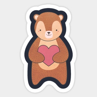 Kawaii Brown Bear Heart T-Shirt Sticker